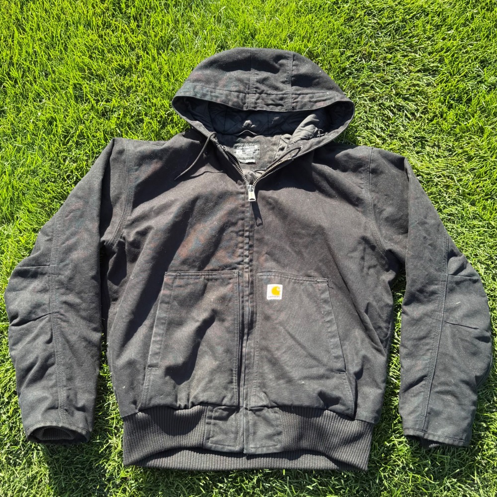 Carhartt J130-M Loose Fit Washed Duck Active Jacket Mens Large Black Work Hood